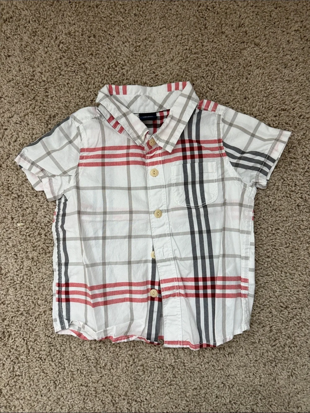 Gap Kids Short-Sleeve Plaid Button-Up Shirt - White with Red & Black Stripes